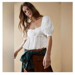 Free People  Leave It To Me Top Babydoll Puff Sleeve Size Small White Boho Cotton Photo 1