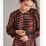 Blank London Anthropologie Red Black Diamond Print Velvet Sequin Blouson Blouse Size L Photo 0
