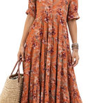 Natural Life  Rebecca Tiered Shirt Dress Rust Floral Midi Dress Size M Photo 0