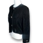 Vintage Black Velvet Cropped Collarless Jacket Gold Button Glam Size 8 Elegant Photo 6