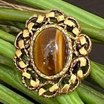 Vintage Unsigned Victorian Revival Tiger Eye Brooch Photo 0
