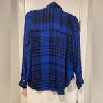 Dex Royal Blue Black Plaid Flannel Button Down Shirt Ruffle Shoulder Size M Size M Photo 9