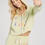 Wildfox Love Life Kinley Hoodie Cropped Jacket Zip Front Green Size Small New Photo 2