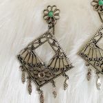 1960s VINTAGE ART ARTHUR PEPPER Silvertone Faux Jade Bead Chandelier Earrings Silver Photo 4