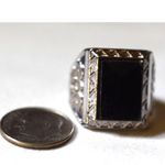 Source Unknown Avant Garde Etched Lotus Flower Silver Tone Band Black Glass Stone Size 13 Ring Photo 1