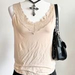 Vanity Fair Beige Lace Trim Tank Top, Y2K Coquette Vintage‎ Western Boho, XL Photo 0