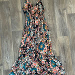 Angie  Floral Boho Maxi Dress Smocked Waist Tie Back Cottagecore Medium Photo 0