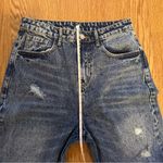 SheIn  Tapered Leg Denim Jeans Women's Medium Blue Whisker High Rise Distressed Photo 4