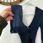 Hera Collection  Blue Form Fit Knit Ribbed Plunge Neckline Backline Maxi Dress L Photo 8