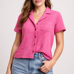 Sincerely Jules Pink Gauze Slub Knit Button Front Blouse XS • Beach Coastal Photo 0