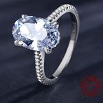 Sterling Silver SIZE 9 925 Oval Emerald Cut CZ Wedding Engagement Ring Photo 1