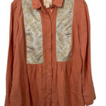 Maeve  Coral and Cream Blouse with Lace Panels Photo 0
