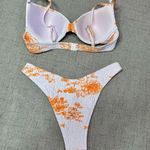Floral Ruched Two Piece Bikini Set White Orange Tropical Shirred Cheeky Medium Photo 5