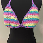 NoBo Crochet Rainbow Triangle String Bikini top Large (11/13) Festival‎ Dopamine Purple Photo 0