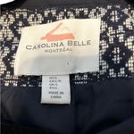 Carolina belle Jacket Blue White Collarless Open Front Fringe Trim
Pockets L Photo 3