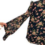 1. State Floral High Neck Sheer Sleeve Blouse Black Pink Green Size Medium Photo 2