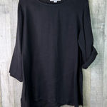 Caroline Rose Linen 1X Black Crewneck 3/4 Tabbed Sleeves Tunic Top Oversized Photo 0