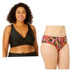 Time & Tru Nwt Women's swimsuit 1X Top Plunge Rich Black bottom’s XL floral Photo 10