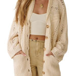 Free People Cable Cardi Knit Cardigan Sweater Ivory Size Small Photo 0