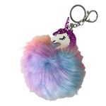 NEW Unicorn KEYCHAIN Ring 7" Faux Fur Tie Dye Puff Ball Purse Fob Pink Glitter Photo 0