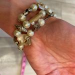 Metallic Sea Life and Pearlized Rock Beads Ocean Beach Theme Wrap Bracelet Silver Photo 4