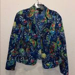 Vintage Butterfly Jean Jacket Multicolor Colorful Women's Jacket crop Blue Size M Photo 1