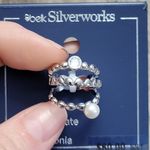 Belk NWT Fine Silver Plated Pearl/Heart/Round Band Ring Trio Set Photo 1