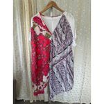 Free People  Knot Me Floral Geometric Scarf Mix Media Tie-Front Blouse Top L Photo 5