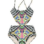 Mara Hoffman Cosmic Fountain Lace Up Cut Out One Piece Swimsuit Bathing Suit Photo 6
