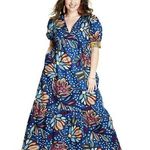 Tabitha Brown Target Size 0 Dress Maxi Mixed Floral Polka Dot Print Puff Sleeve Blue Photo 0