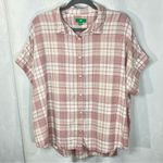 Dip Oversized Button Down Plaid Blouse Asymmetrical Size 2xl Pink Photo 0