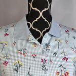 Lands End Blue Gingham Floral Collared Short Sleeve Golf Casual Shirt Size Large Photo 3