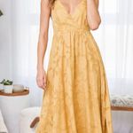 Lulus Philosophy Of Beauty Mustard Yellow Burnout Floral Midi Dress Photo 0