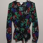 Topshop  Floral Button Front Blouse – Tie Waist – Size Small Photo 2