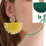 Emerald Beaded Raffia Statement Earrings Green Photo 0