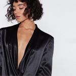 Nasty Gal NWT Button Front Draped Neckline Black Long Sleeved Mini Shirt Dress Photo 3