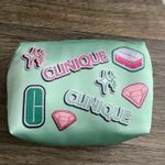 Clinique  Green Satin Makeup Cosmetic Bag Pink Diamond Graphic Zip Retro Look. Photo 1