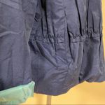 Tahari 🛍️ Navy Blue Mint 3/4 Sleeve Hoodless High Collar Ruffle Frill Jacket L Photo 4