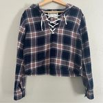 Garage  Cropped Hooded Flannel Blue Pink Plaid Casual Streetwear Small Photo 0
