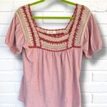 Lucky Brand  Women’s XS Mauve Crochet Squareneck Boho Short Sleeve Blouse Top Photo 0