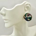 Green purple and blue swirl enamel post earrings Photo 0