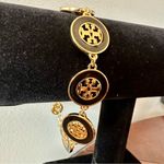 Tory Burch New Black Enamel Circle Logo Bracelet with Tag Photo 6