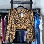 Windsor Chic Look Leopard Print Satin Puff Sleeve Crop Top Photo 4