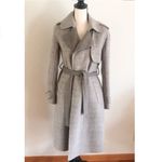 Theory Oaklane Grey Multi Marin Plaid Double Breasted Wool Wrap Tench Coat Photo 3