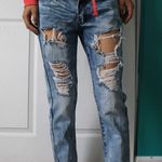 Machine dark acid wash ripped straight leg jeans Blue Size 27 Photo 2