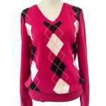 IZOD  Golf Pink Diamond Argyle V-Neck Y2K Preppy Sweater Women's Size Small Photo 3