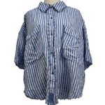 Free People  We The Free Sail Away Linen Stripe Shirt Blue Photo 0