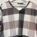 Suvimuga Women’s Long Sleeve V Neck Plaid Print Tee Shirt Grey & White NWT Photo 1