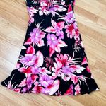 A Wild Thyme Vintage 90s Dress Hawaiian Pink Floral Midi Dress Vacation Dress Black Size 14P Photo 3
