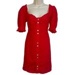 ZARA NWT  Red Linen Sweetheart Ruffle Mini Dress Button Accent Pullover Medium Photo 4